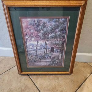 Carl Valente "Evening Shadows" Oak Framed 23" X 19" Matted Amish Picture